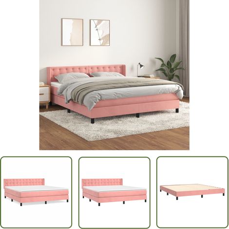 The Living Store Boxspringbett mit Matratze Rosa 180x200 cm Samt - Samtbett - Boxspringbett - Doppelbett - Rosa Bett - Schlafzimmermöbel (1/5)