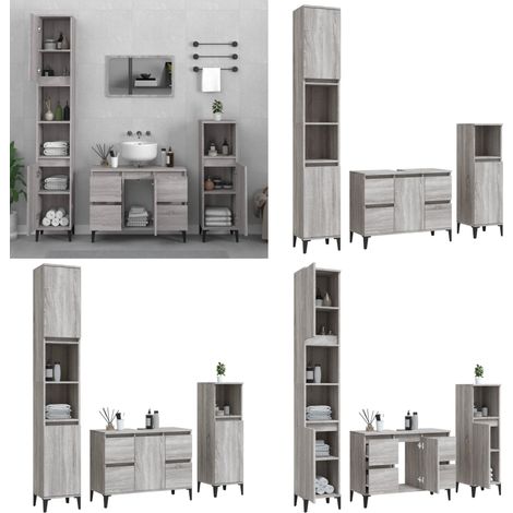 3-tlg. Badmöbel-Set Grau Sonoma Holzwerkstoff - Badmöbel-Set - Badezimmermöbel - Waschtischschrank - Graue Möbel - Holzwerkstoff - Home & Living