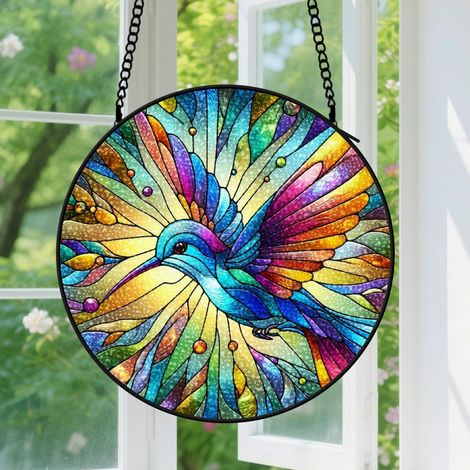9cm Suspension en Vitrail Minimaliste, Attrape-Soleil Artistique pour Fenêtre Porte, Cadeau Anniversaire, Noël pour Femme, Homme, Papa (1/5)