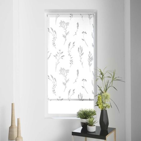 Paris Prix – Store enrouleur tamisant 60x90cm – Polyester blanc – Effet tamisant – Motif végétaux – Système d'attache facile (1/4)