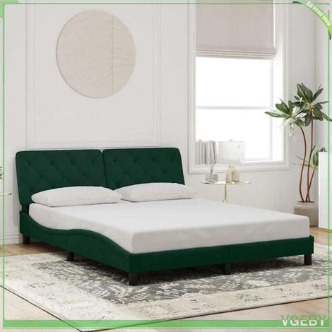 Cadre de lit avec tête de lit - 3207932 - Velours vert foncé - 160x200 cm - Structure bois/métal (1/5)