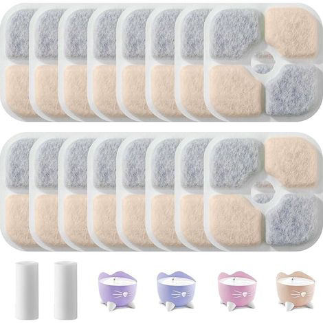 16 Filtre Fontaine Eau Chat et 2 tuyaux pour Fontaine Eau Chat Filtre Fontaine Chat se compose de carbone activé, de résine et de tissu non tissé, avec un filtre à haute efficacité (1/5)