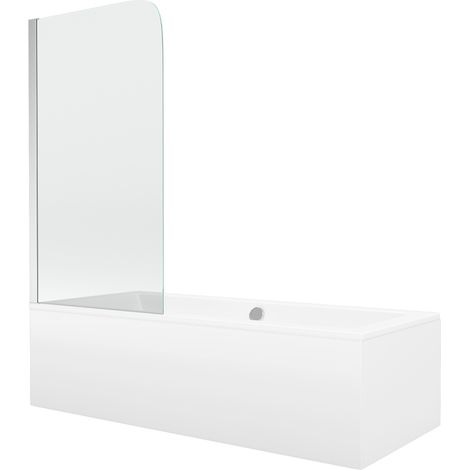 Mexen Cube baignoire rectangulaire 170 x 80 cm avec tablier et paroi 1-volet 80 cm, transparent, chrome - 550517080X9008010100 (1/5)