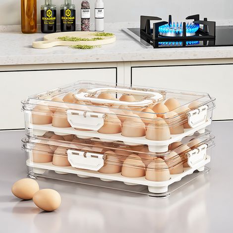 Deux supports à œufs avec couvercles, organisateurs de réfrigérateur, récipients de conservation des aliments de qualité alimentaire. (1/4)