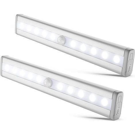 Set mit 2 LED-Nachtlichtern mit Bewegungsmelder, Schrank-/Kleiderschrank-/Vitrinenbeleuchtung, LED-Streifenlicht, selbstklebend, Betrieb mit AAA-Batterien (nicht im Lieferumfang enthalten)