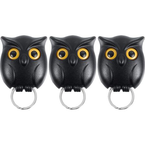 Lot de 3 crochets muraux porte-clés hibou magnétiques, coloris noir, rangement clés (1/5)
