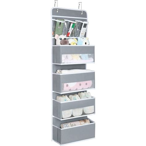 Organisateur de Porte Gris avec 4 Grandes Poches et 3 Petites Poches PVC pour Penderie, Placard, Chambre de Bébé, Rangement Cosmétiques, Jouets et Divers (1/5)