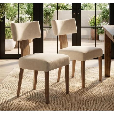 Esszimmerstühle 2er Set Leinen Polsterstühle mit Holzbeinen Beige (1/5)