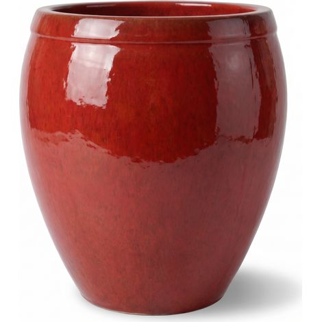 Pot grande taille d'extérieur ATLAS 52x58cm rouge tropical, fait main en terre cuite émaillée, résistant au gel