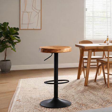 Tabouret de bar pivotant en bois massif et métal réglable (1/5)