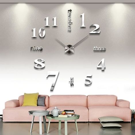 Horloge murale 3D - HAPPYHOMY - Moderne - Décoratif - Argenté - Gris - Chambre - 31.5cm x 39.5cm x 12cm (1/2)