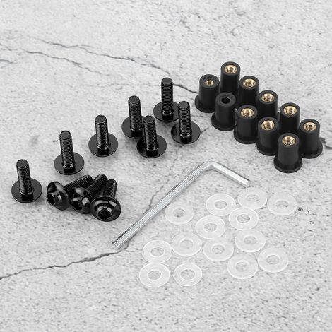 Jeu de 10 vis écrous et rondelles pour carénage moto, kit de fixation universel noir, boulons de pare-brise motocyclette, visserie résistante pour montage. (1/3)