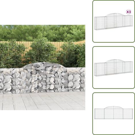 Gabionen mit Hochbogen 3 Stk. 300x30x80/100 cm Verzinktes Eisen - Gabionen - Gartenzaun - Gartendeko - Eisen - Korrosionsschutz (1/5)