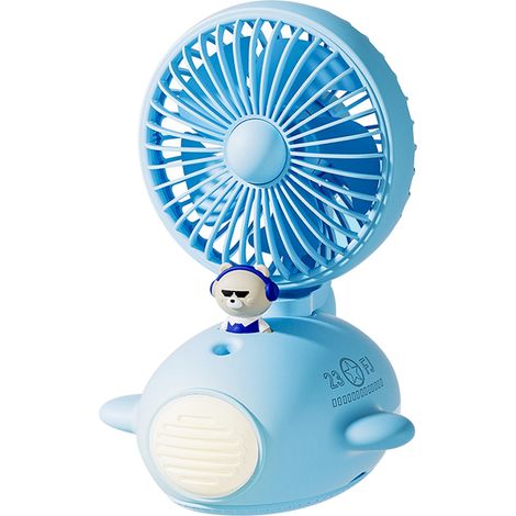 Humidificateur-ventilateur mignon et rechargeable par USB, idéal pour l'été, à utiliser au bureau ou en résidence étudiante (bleu). (1/5)