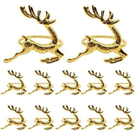 Rond de serviette - Noël - Rennes - 12 pièces - Or - Fer (1/4)