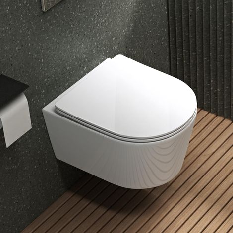 Mai & Mai Hänge WC Toilette Wand-WC Spülrandlos Weiß aus Keramik Wandmontage mit Absenkautomatik Aachen306