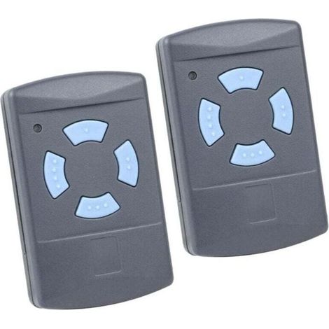 Dos mandos a distancia azules SHSM4 de 868 MHz para puertas de garaje con cuatro botones. Sustituyen a los transmisores Hormann HS4, HSM2 y HSP4 de 868 MHz. (1/4)