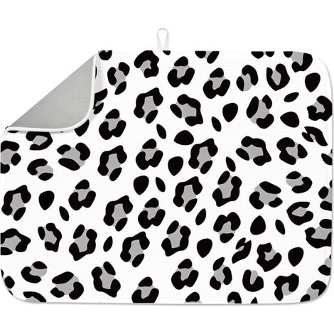 Tapis de séchage à vaisselle imprimé léopard, 45 x 60 cm, motif guépard noir, tapis absorbant vintage à imprimé sauvage pour table, comptoir, évier, café, bar (1/5)