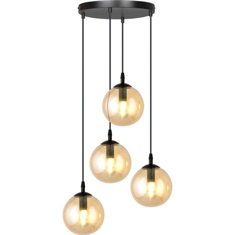 Lampada a Sospensione Cosmo, Acciaio verniciato a polvere, Vetro, Nero, Ambra, 40x100x40 cm