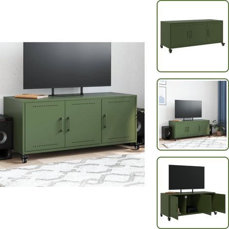 The Living Store Meuble TV vert olive 100,5x39x43,5 cm acier - Meubles Tv - Meuble Tv - Support Tv - Unité Tv - Rangement Tv