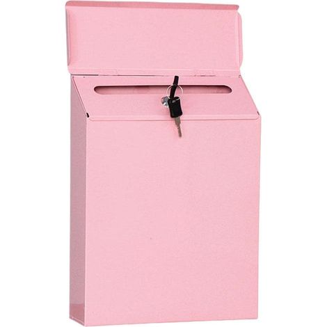 Galvanised Steel Letterbox, Hanging Security Letter Box, Wall Letter Box for Outdoor Use, Postbox with Protective Flap, Pink (1/5)