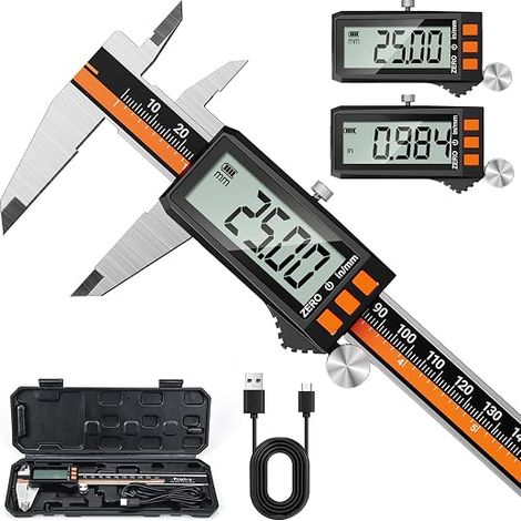 USB C Rechargeable Digital Vernier Caliper High Precision 0.03 mm, Measuring Range 0-150 mm/6 Inch, Waterproof IP54, Large LCD Display and Conversion MM/IN Measuring Tool (1/5)