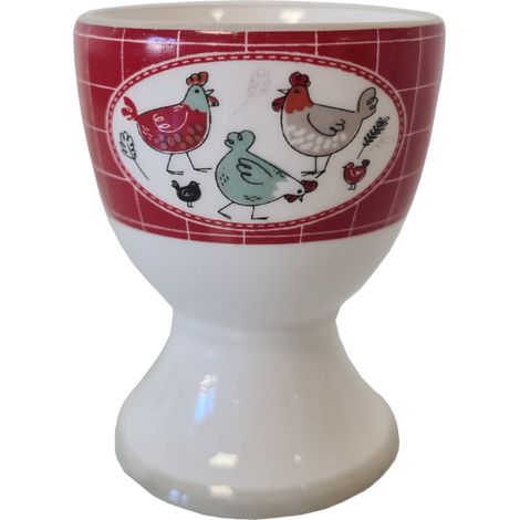 Coquetier blanc en céramique motif Poules