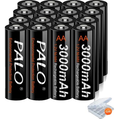 Pilas recargables AA, capacidad de 3000 mAh, baja autodescarga, 16 unidades. (1/2)
