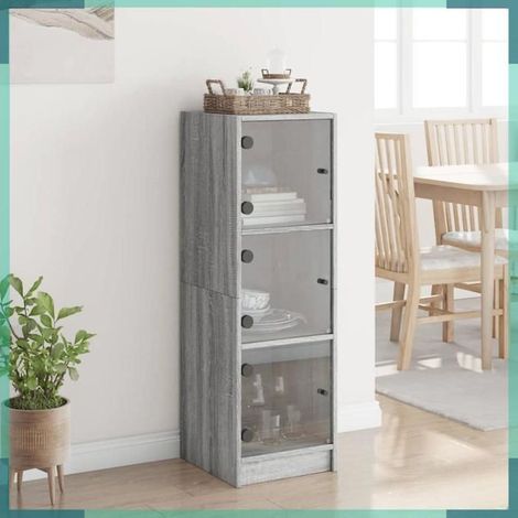 836390 Buffet avec portes en verre sonoma gris 35x37x109 cm (1/5)