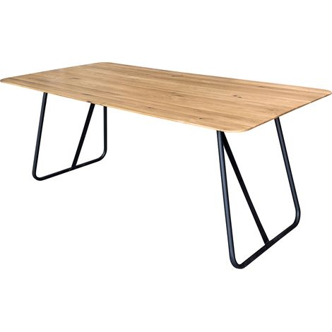 Esstisch 160x90cm mit runder Kante, Wildeiche massiv geölt, Metallfußgestell, TISDALE-69 (1/3)