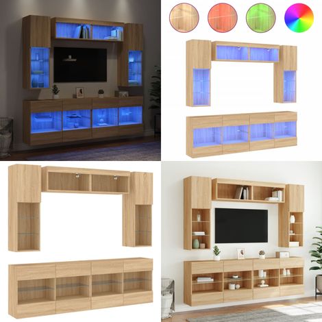 6-tlg. TV-Wohnwand mit LED-Leuchten Sonoma-Eiche - LED-Leuchten - Holzschrank (1/5)