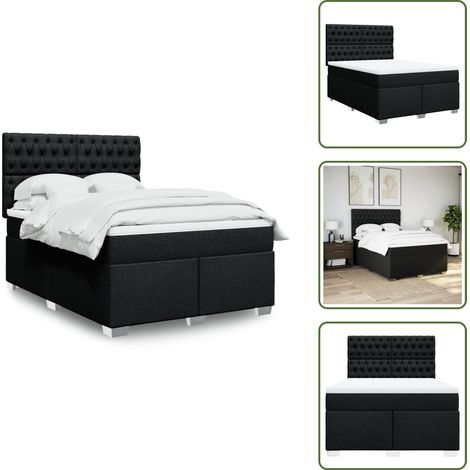 vidaXL Sommier à lattes de lit avec matelas Noir 140x200 cm Tissu (1/5)