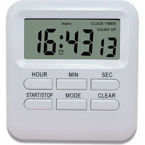 DEESSE SHOP - Minuteur numérique avec fonction horloge/réveil 3 en 1, minuteur de cuisine magnétique, chronomètre à rebours, gestion du temps pour cuisine/étude/sport (blanc) (1/4)