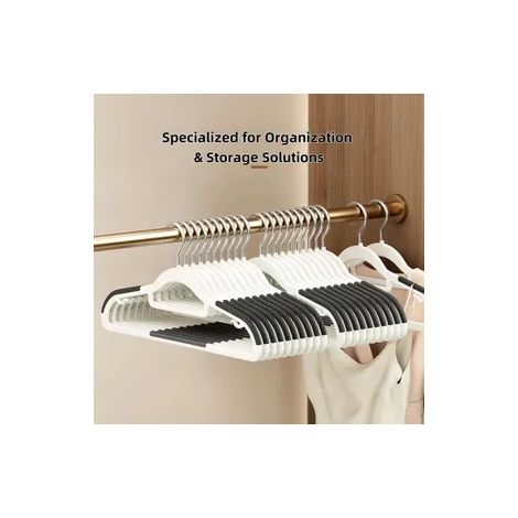 50 Stück Rutschfeste Kleiderbügel,PP Material, Non-Slip Hooks + Pants Groove,Platzsparend,Krawattenhalter, 360° drehbar,Grau. (1/5)