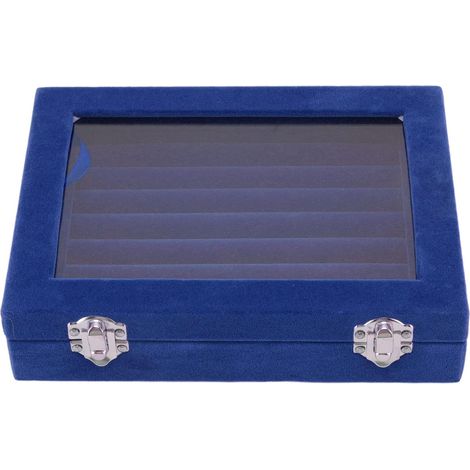 Jewelry Presentation Box, Case with Transparent Lid for Rings, Earrings, Necklaces, Jewelry Box, 7 Velvet Storage Compartments (BLUE) (1/5)