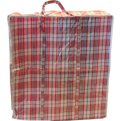 Grand sac de rangement zippé, 80 x 58 x 28 cm, en polypropylène tissé, idéal pour le shopping, la plage et les voyages.