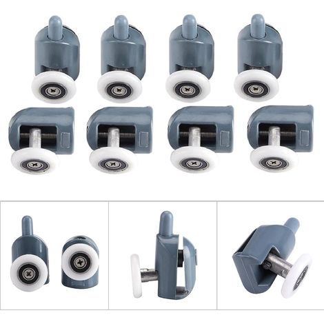 Lot de 8 roulettes pour porte de douche, diamètre 25 mm, système coulissant haut et bas, pour cabine de salle de bain (1/5)