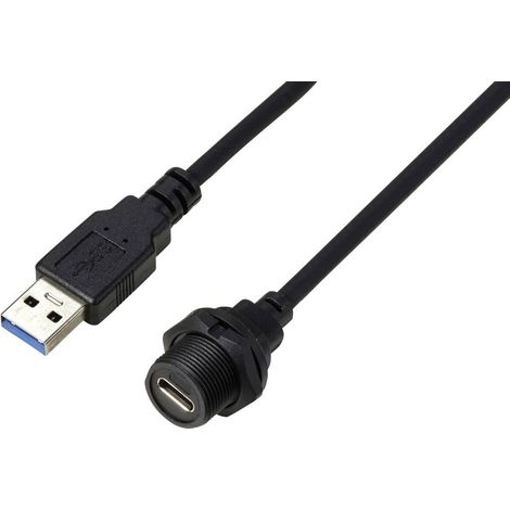 Prise USB-C® 3.0 sur fiche IP67 (filetage) Câble 0,5 m TC-E10T-FT3-PWF/MU3-NWA-0.5PV-S Câble en plastique étanche TC-13 (1/3)