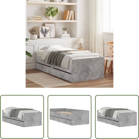 Holz Bett - Bett mit Schubladen Betongrau 75x190 cm (1/5)
