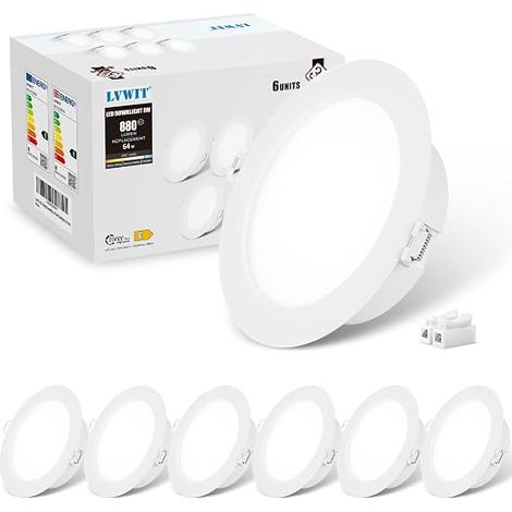 LVWIT Spot Led Encastrable, 8W Spots Encastrable Salle de Bain, 6500K Blanc Froid, Éclairage de Plafond pour Cuisine, Salon, Plafond Led Équivalent à 64W, φ123MM