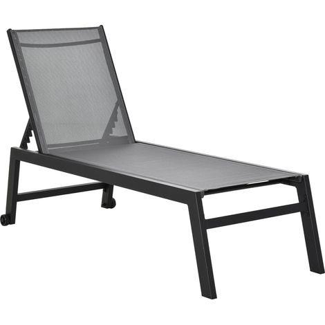 Lettino Prendisole da Giardino 169x65x102 cm UV Nero e Grigio