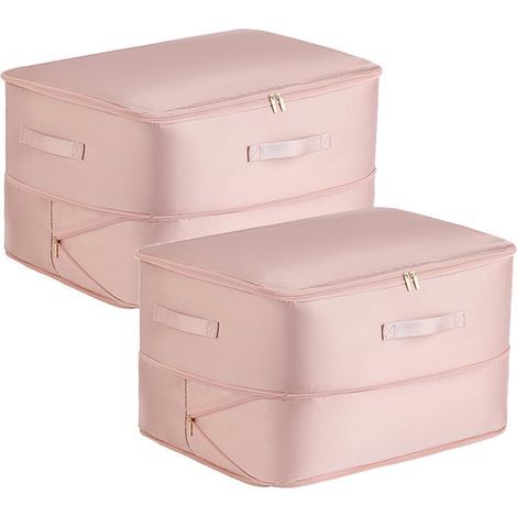 Lot de 2 sacs de rangement auto-compressants peu encombrants, sac de voyage, sac de couette portable, couverture, doudoune, rose, grande taille 20,5 pouces × 16,6 pouces × 11,8 pouces (1/5)