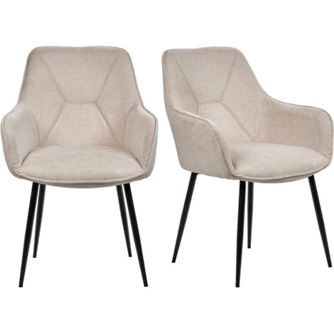 Lot de 2 chaises avec accoudoirs tissu beige et pieds métal - THEO (1/5)