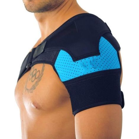 Attelle d'épaule - Bleu - Support de Compression - Pour hommes et femmes - Multisport - Taille ajustable (1/4)