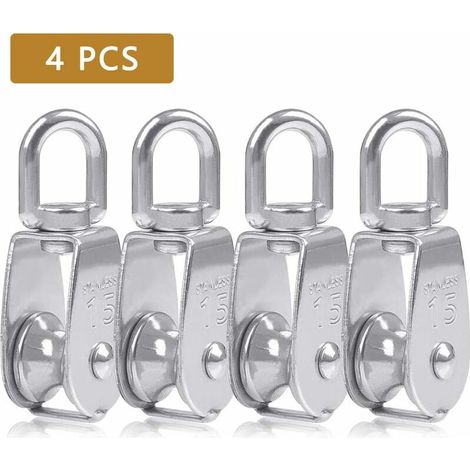 Poulie Simple Poulie pour Cable 15MM Acier INOX, Poulie Escalade Poulie Rouleau de Chargement, Poulie de Levage Capacité 35kg - 4pcs Argent (1/5)