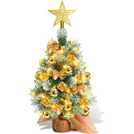 SWANEW Mini albero di Natale artificiale,piccolo albero di Natale con luci LED,decorazione da tavolo dell'albero per il bar commerciale dell'ufficio 40cm,oro (1/5)