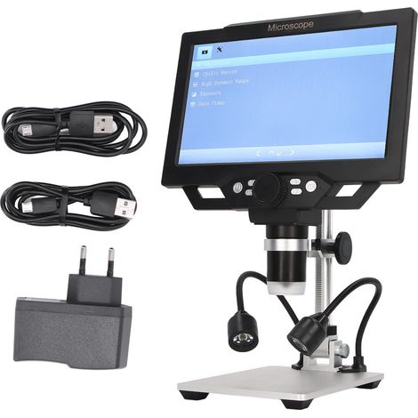Microscope numérique, 12 MP, grossissement 1600x, écran HD 9 pouces, éclairage LED, 100–240 V, prise européenne (1/5)