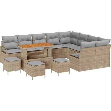 Maison Exclusive - Conjunto de sofás de jardín 13 uds. Beige ratá (1/5)