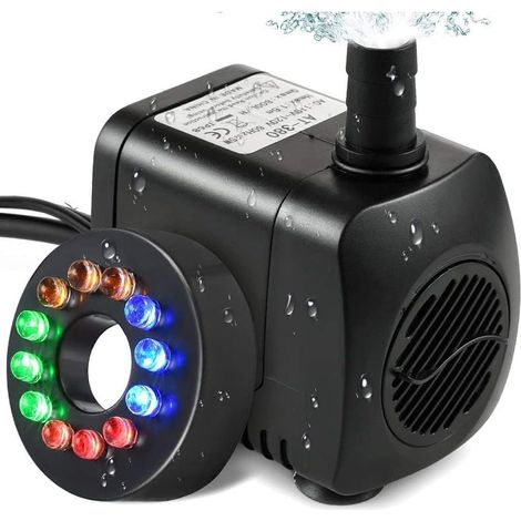 [Ultra silencieux] Fontaine à pompe submersible LED 140 GPH et H 12 buses lumineuses colorées 500 L 10 W (1/5)
