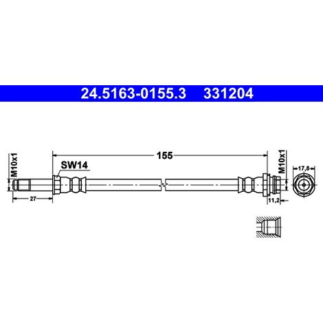 Flexible de frein ATE 24.5163-0155.3 FORD 1460255 1520323 1671646 6G91-2282-ED